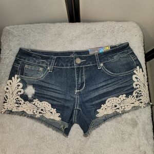 Almost Famous Blue Jean Shorts with Lace Accents Size 7